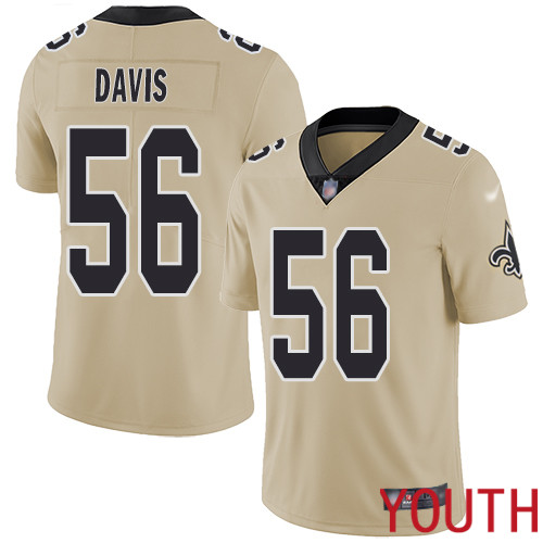 New Orleans Saints Limited Gold Youth DeMario Davis Jersey NFL Football #56 Inverted Legend Jersey->youth nfl jersey->Youth Jersey